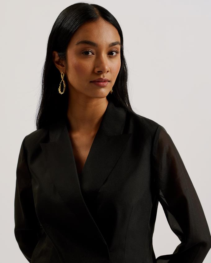 Blazer Ted Baker Oversized Sheer Sleeve Organza Noir Femme | MWB-20510560